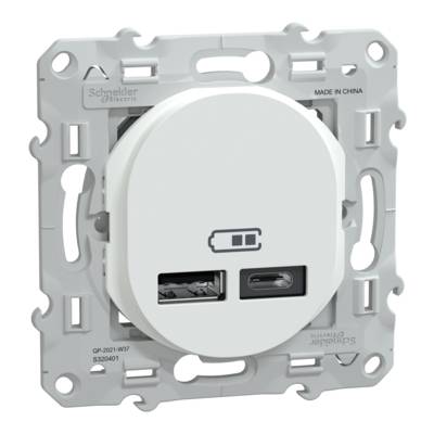 Double chargeur USB A+C 12W OVALIS - blanc - Gedimat - SCHNEIDER ELECTRIC