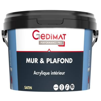 Peinture déco acrylique mur & plafond satin blanc 10L GEDIMAT PERFORMANCE PRO - Gedimat