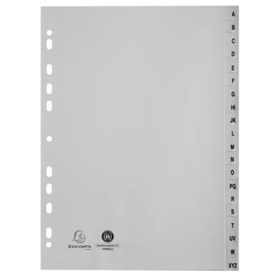 Intercalaires imprimés alphabétiques PP recyclé gris - AZ 20 positions - A4 - Gris