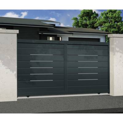 Portail coulissant GAËL alu gris anthracite structuré - Gedimat - GARDEN GATE
