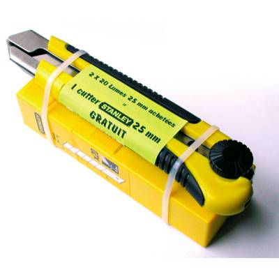 Lame de cutter 25mm lot de 2x20 pièces et un cutter bi matière ergonomique Dynagrip 25mm - Gedimat - STANLEY