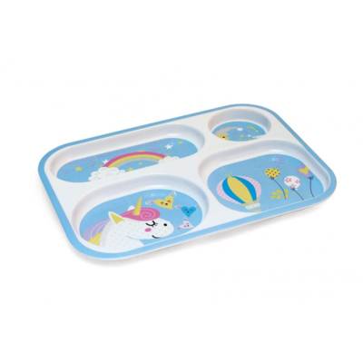 Plateau 4 compartiments décor Lama/Licorne - Lot de 3 minimum