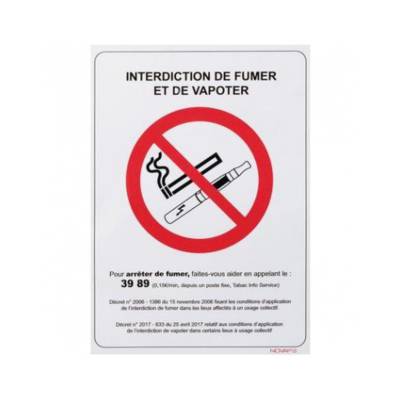 Panneau adhésif Interdiction de fumer et de vapoter - 148x210mm - Gedimat - NOVAP