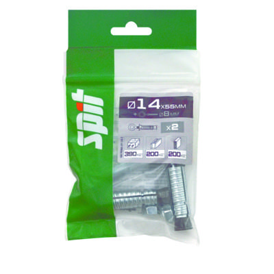 Cheville acier D14x55mm avec pitons - sachet de 2 pièces - Gedimat