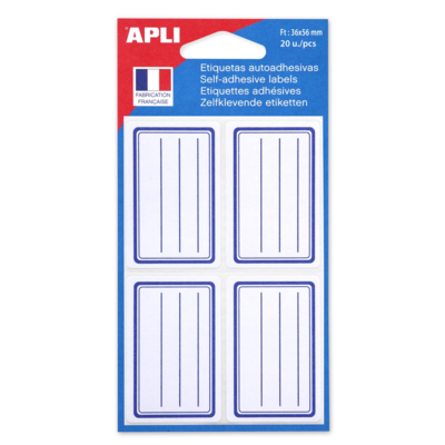 Pochette de 20 etiquettes scolaires 36 x 56 mm Cadre et lignes Bleu