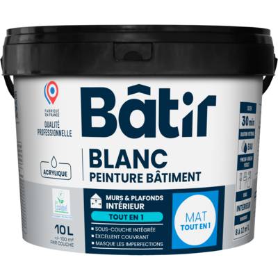 Peinture mur et plafond TOUT EN 1 mat blanc - Gedimat - BATIR