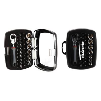 Embout torsion+douille+porte douille+mini cliquet - coffret de 28 pièces - Gedimat - DIAGER