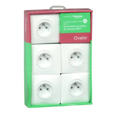 Prise de courant 2P+T avec plaque brochable OVALIS REFRESH blanc - lot de 5 pièces - Gedimat - SCHNEIDER ELECTRIC