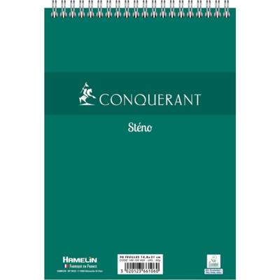 Bloc sténo spiralé 14,8 x 21 cm 180 pages 60g uni blanc - CONQUÉRANT