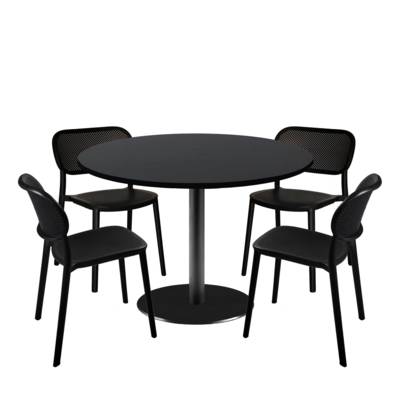 Lot table Ø120cm & 4 chaises - pied noir plateau pied et noir uni - intérieur - RestooTab