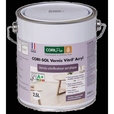 CORI-SOL vernis vitrif'acryl - pot de 2.5 litres - Gedimat - CORIL PRO