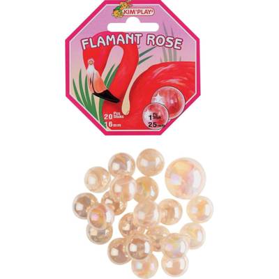 Sachet de 20 billes en verre 16 mm et 1 calot 25 mm FLAMAND ROSE