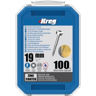 Vis à trous de poche Kreg Revêtu de Zinc Pan-Head, Filetage fin - SPS-F075-100-INT