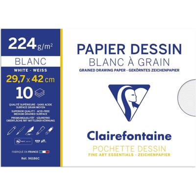 Pochette 10 feuilles dessin à grain 29,7x42 224g Blanc
