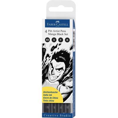Etui de 4 Feutres Encre de Chine PITT artist pen MANGA Noir - FABER-CASTELL