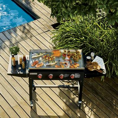 Plancha à gaz 4 feux CARMEN sur chariot - 162x52x86cm - Gedimat