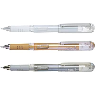 Pochette de 3 Rollers encre gel métallique, Hybrid Gel Grip DX K230 :  Or, Argent,  Blanc