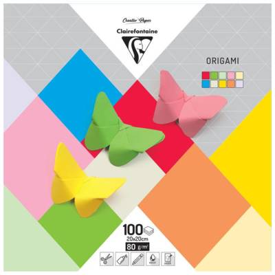 Papier origami 20x20cm 100 feuilles 10 teintes - CLAIREFONTAINE