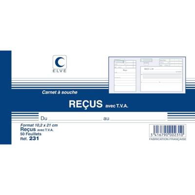 Carnet à souche ''reçu avec TVA''  10,5 x 21cm 50 feuillets