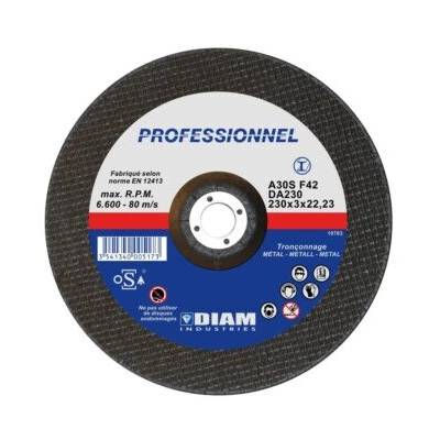 Disque abrasif diam.230 X 3.0 X 22.23 acier - DIAM INDUSTRIES - DA230/22