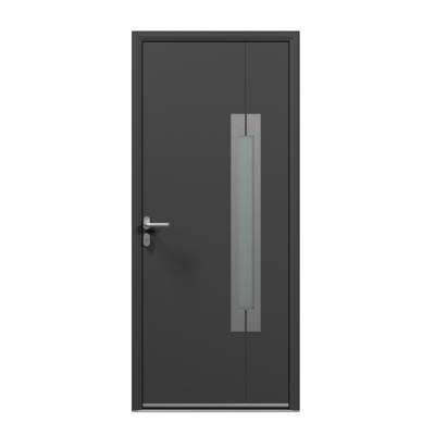 Porte d'entrée alu ODISHA gris anthracite/blanc dormant 63 mm avec tapées pour isolation 100 mm - 215 x 90 cm - Gedimat - GARDEN GATE