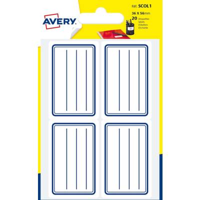 Sachet de 20 étiquettes scolaires lignées bleu 36 x 56 mm.
