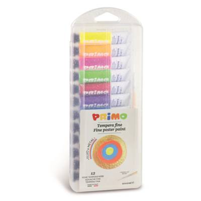 Boîte de 12 Tubes 12ml Gouache 12 couleurs: 4 couleurs fluos et 8 Métalliques
