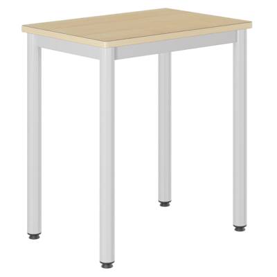 Table CARÉLIE plateau ép.21 mm stratifié chant bois piètement époxy - 70x50 cm - T6 - Hêtre miel/gris alu RAL 9006 - Mobidecor