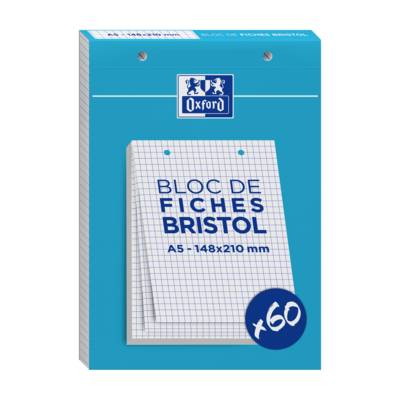 Bloc de 60  fiches bristol 148X210 perforées Q5/5 blanc