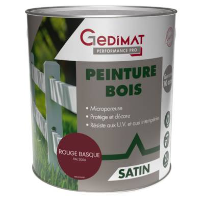 Peinture bois rouge basque - pot de 2 litres - Gedimat