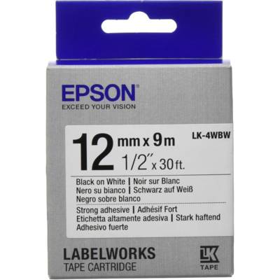 Cassette LC4WBW9 Adhésif Fort Noir sur Blanc 12mm x 9 m