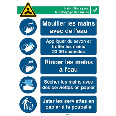 Signe de sécurité adhésif Instructions de lavage des mains Rectangle 371 x 262 mm