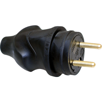 Fiche mâle étanche caoutchouc 2P+T 16 A Sortie droite noire - EUROHM - 61055
