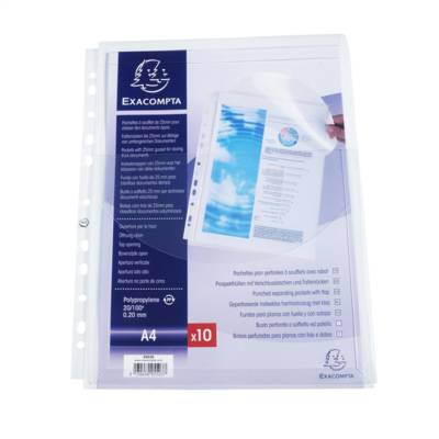 Sachet de 10 pochettes à soufflet avec rabat - polypropylène 20/100e - A4 - Cristal - EXACOMPTA
