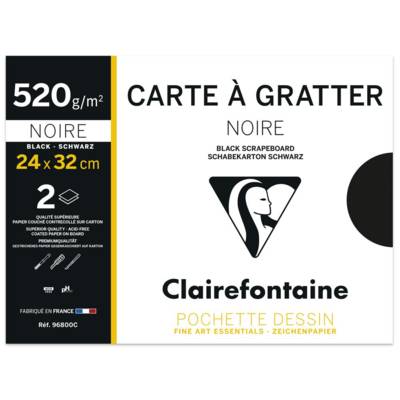 Pochette 2 Feuilles Carte à Gratter Noir 24x32cm 520g - CLAIREFONTAINE