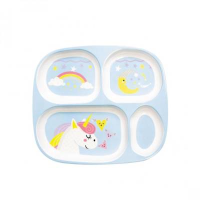 Plateau repas 4 compartiments décor Lama/Licorne - Lot de 3 minimum