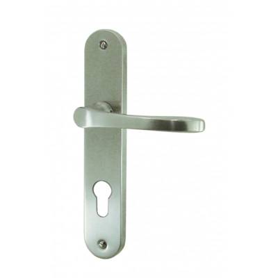 Ensemble de poignées de porte TETRA sur plaques finition inox mat avec trou de cylindre de sûreté - Gedimat - DT 2000