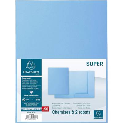 Paquet de 50 chemises 2 rabats SUPER 250 24x32cm Bleu clair - EXACOMPTA