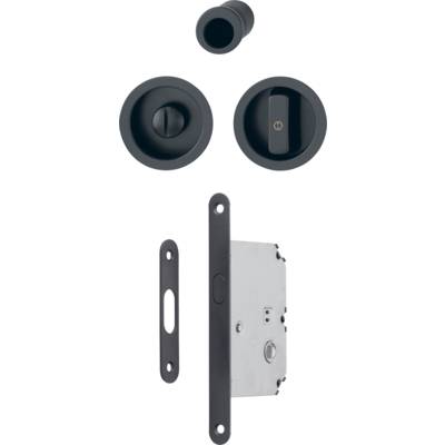 Set pour porte coulissante tire-doigt + poignée cuvette ronde finition noir mat avec verrou de condamnation - kit n°1 - Gedimat - HOPPE
