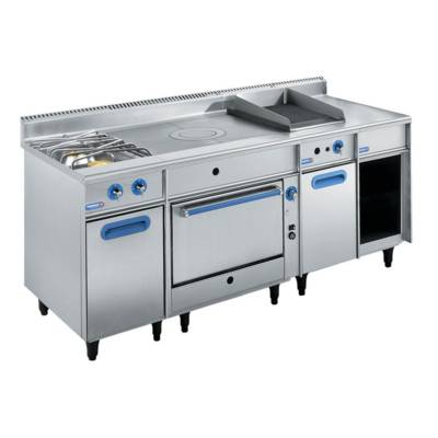 Ensemble composé d'un bac de salage; d'une plancha lisse chromée et d'une plancha rainurée à poser - PLSN 20E CHR L/PT