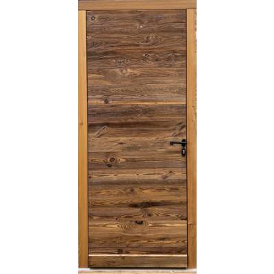 Porte d'entrée en vieux bois TARENTAISE pin brûlé avec lames horizontales - 215 x 90 cm - Gedimat - PHILIBERT