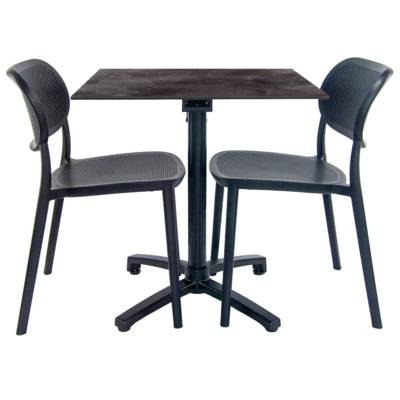 Lot de 1 table pliante 70x70cm cuma dark + 2 chaises terrasse - RestooTab