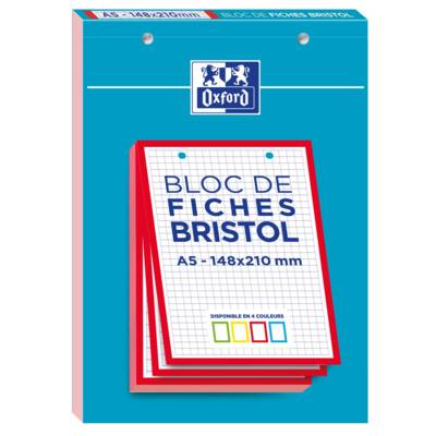 Bloc de 30 Fiches Bristol Perforées A5 Q5/5 Bordures rouges