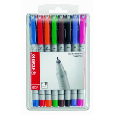 Pochette de 8 Feutres pour Transaprent OHPen encre soluble Pointe médium - STABILO
