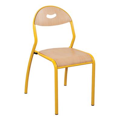 Chaise ROND'O 4 pieds assise et dossier prise de main bois Blueprotech® piètement époxy- T6 - Jaune RAL 1003 - MOBIDECOR