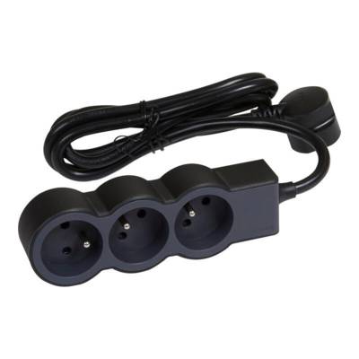 Rallonge multiprise extra plate 3 prises noir/gris foncé 1,5m - Gedimat - LEGRAND