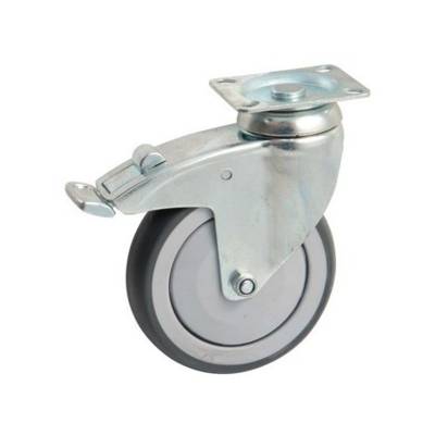 Roulette caoutchouc pivotante Ø125 à platine rectangulaire + frein AVL - Charge 100 kg - 550843O - Maxoutil