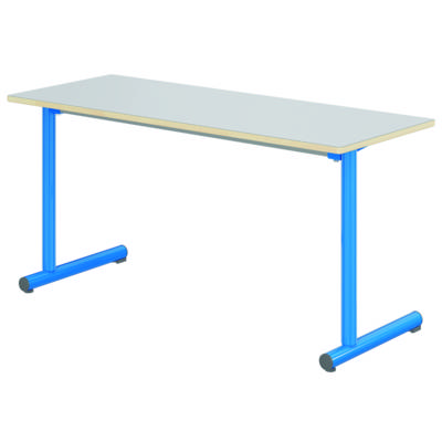 Table TAGE plateau ép.21 mm stratifié chant bois piètement époxy - 130x50 cm - T4-Hêtre Miel / gris alu RAL 9006