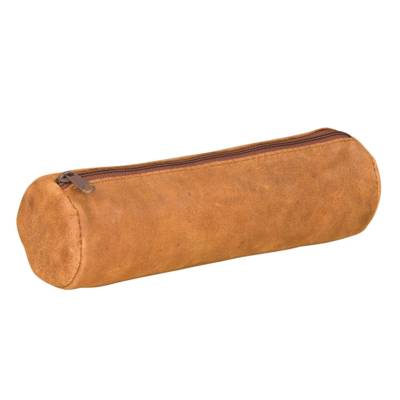 Trousse Fourre tout Rond Cuir Ovin Vintage 22 cm Beige