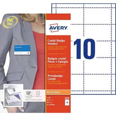 Boite de 50 portes-badge combi pince et épingle 5,4x9 cm